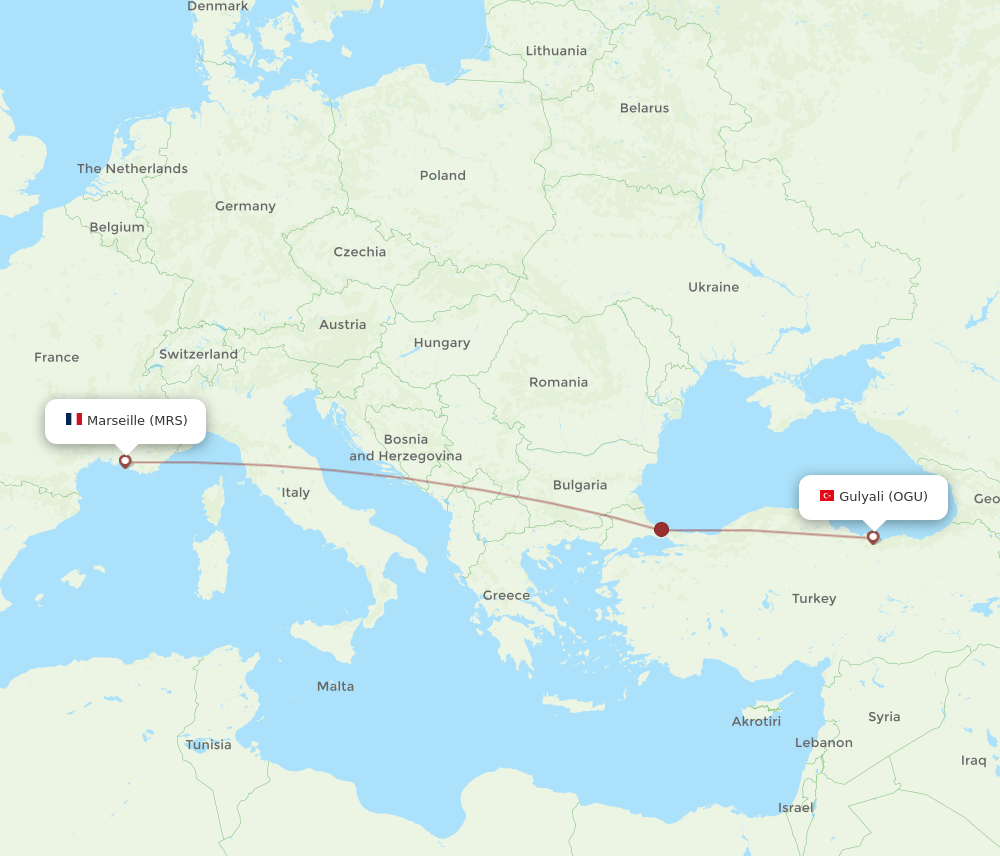 MRS to OGU flights and routes map
