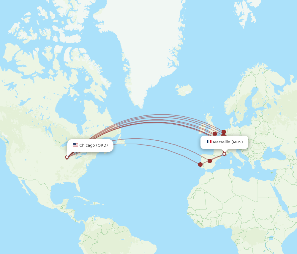 MRS to ORD flights and routes map