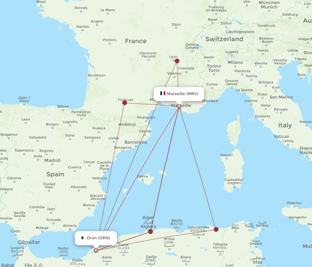 MRS to ORN flights and routes map