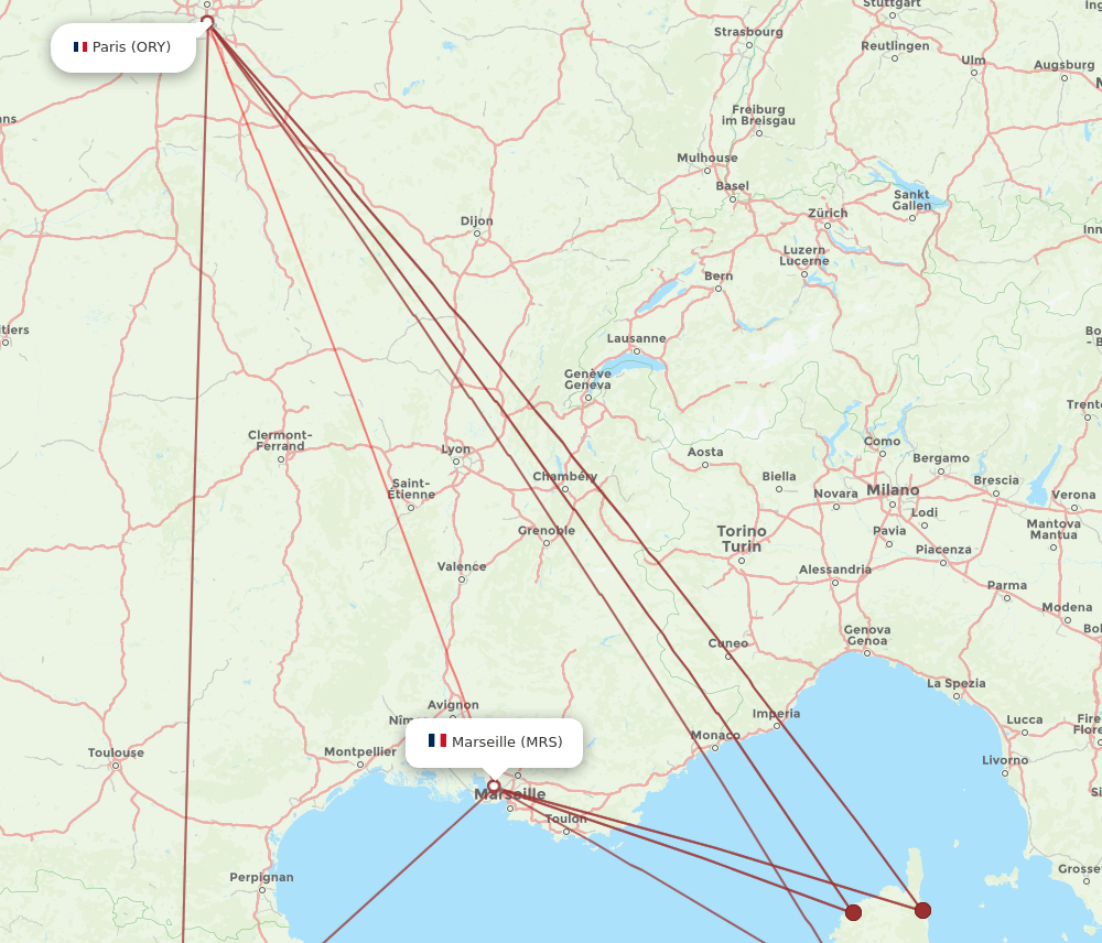 MRS to ORY flights and routes map