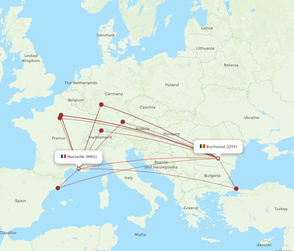 MRS to OTP flights and routes map