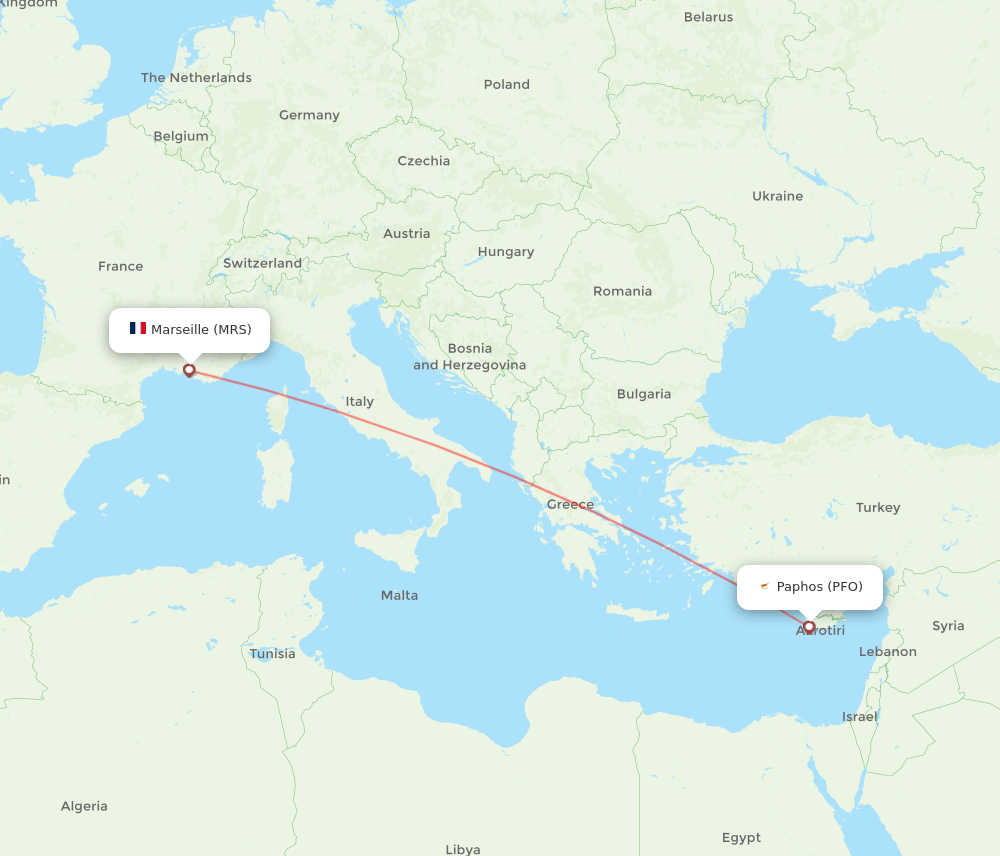MRS to PFO flights and routes map