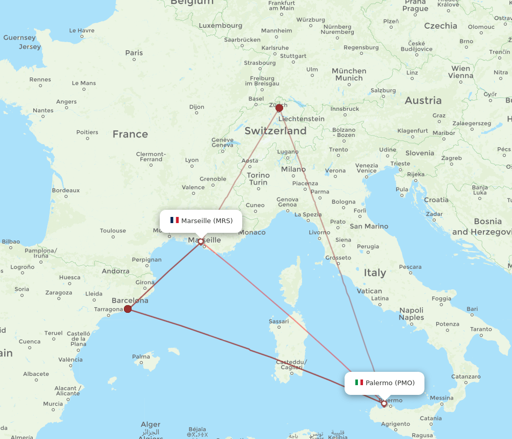 MRS to PMO flights and routes map