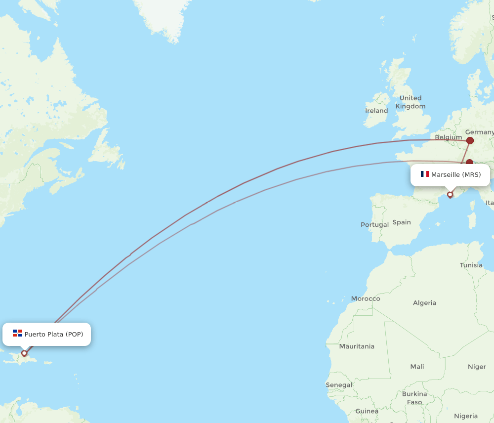 MRS to POP flights and routes map