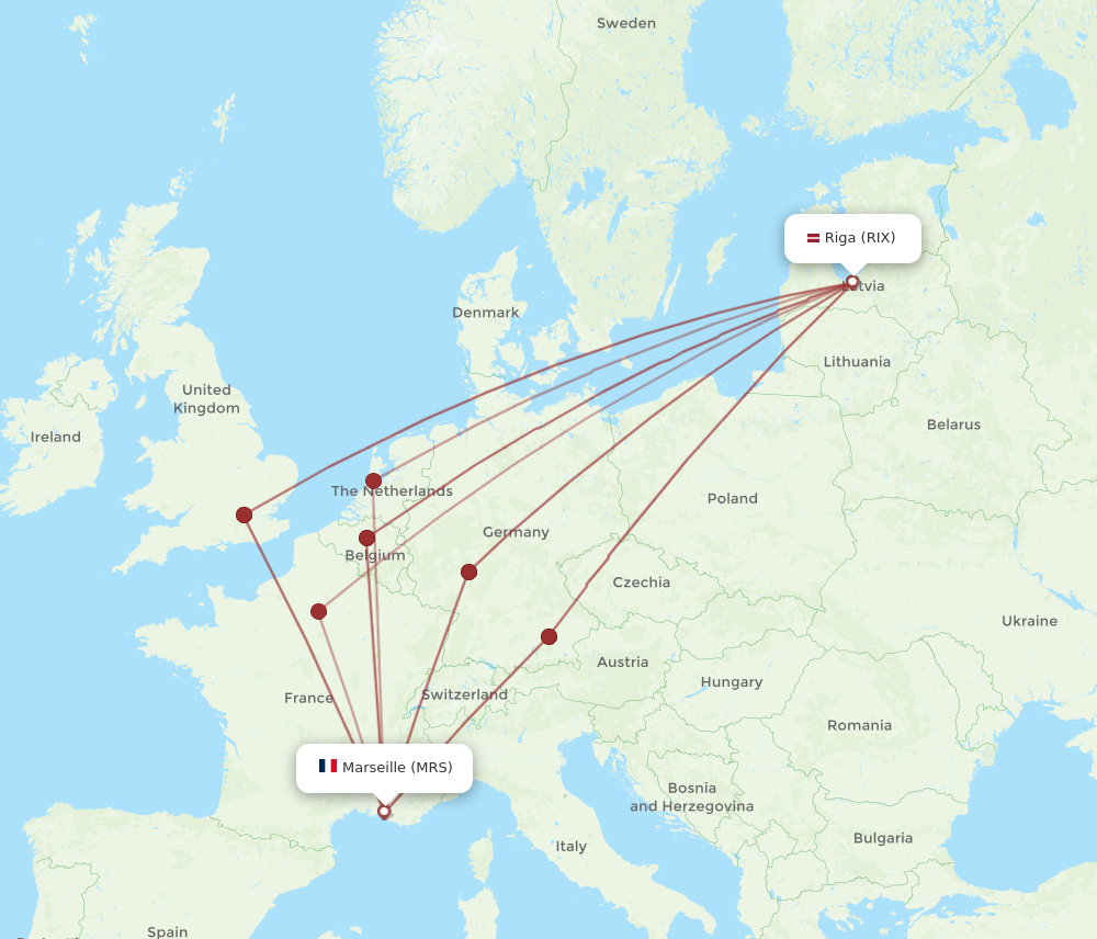 MRS to RIX flights and routes map
