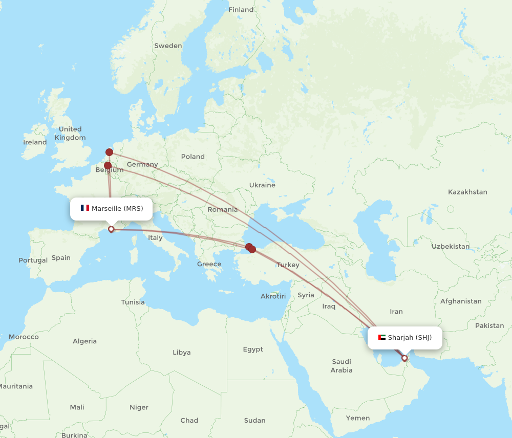 MRS to SHJ flights and routes map
