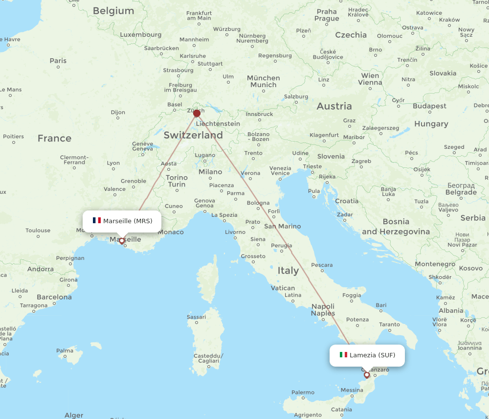 MRS to SUF flights and routes map