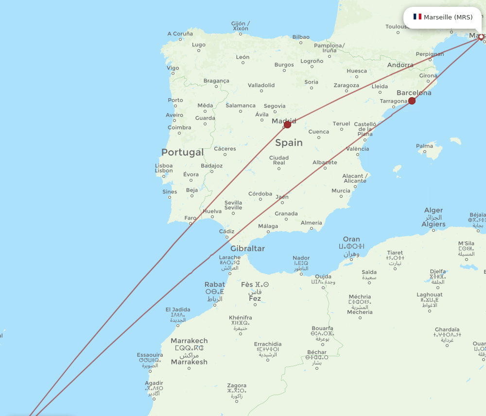 MRS to TFN flights and routes map