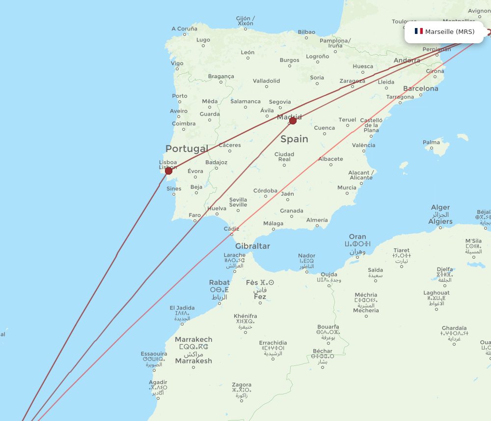 MRS to TFS flights and routes map