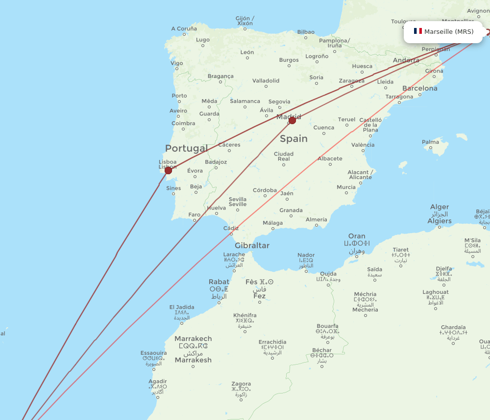 MRS to TFS flights and routes map