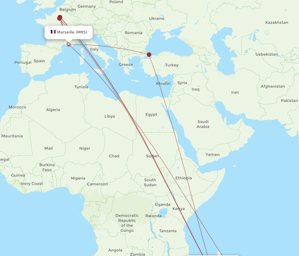MRS to TNR flights and routes map