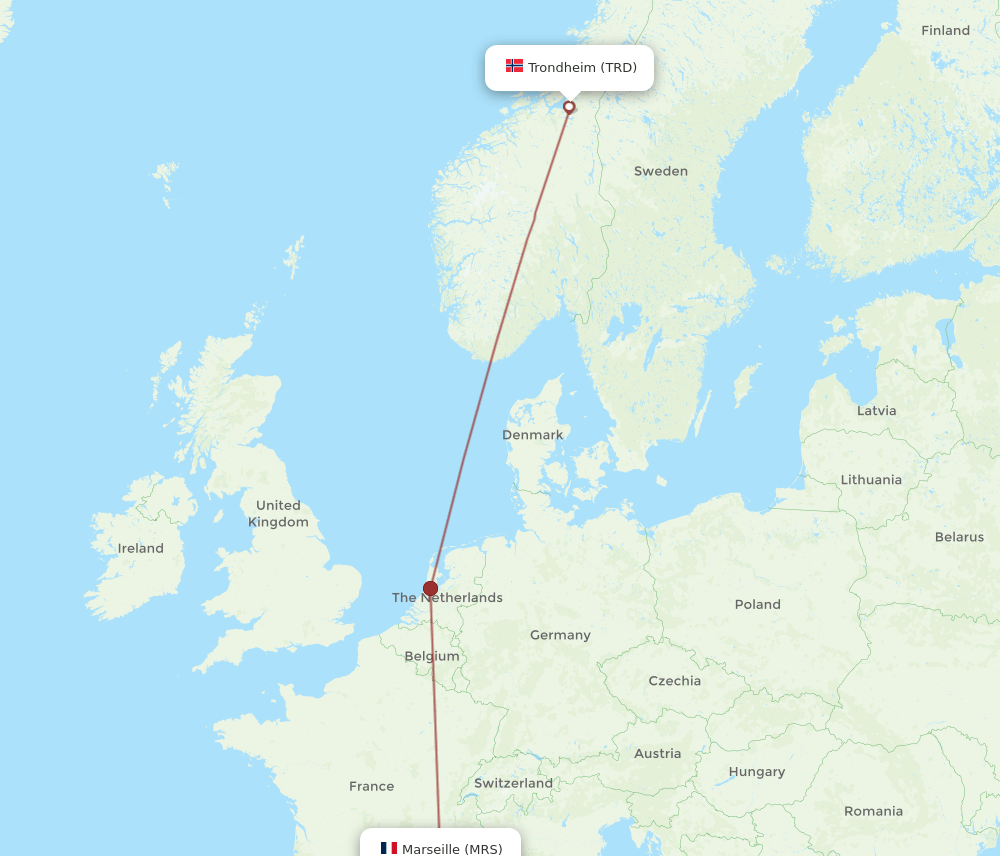 MRS to TRD flights and routes map