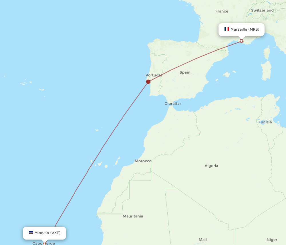 MRS to VXE flights and routes map