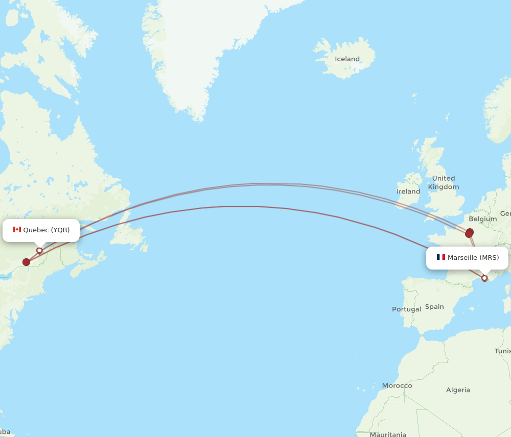MRS to YQB flights and routes map