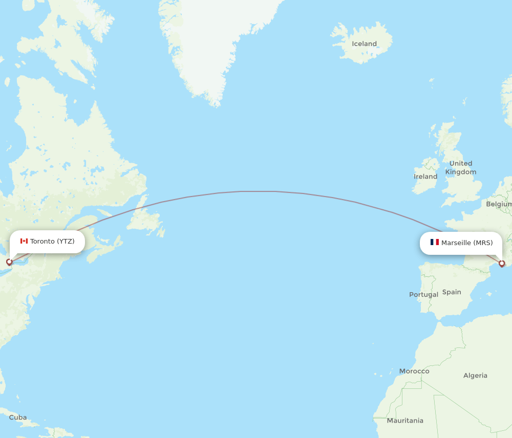 MRS to YTZ flights and routes map
