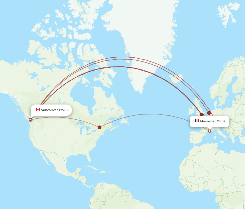 YVR to MRS flights and routes map