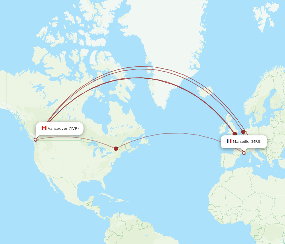 YVR to MRS flights and routes map