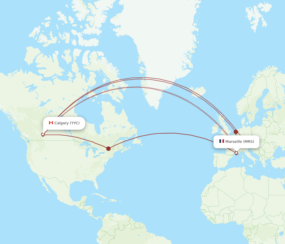 YYC to MRS flights and routes map