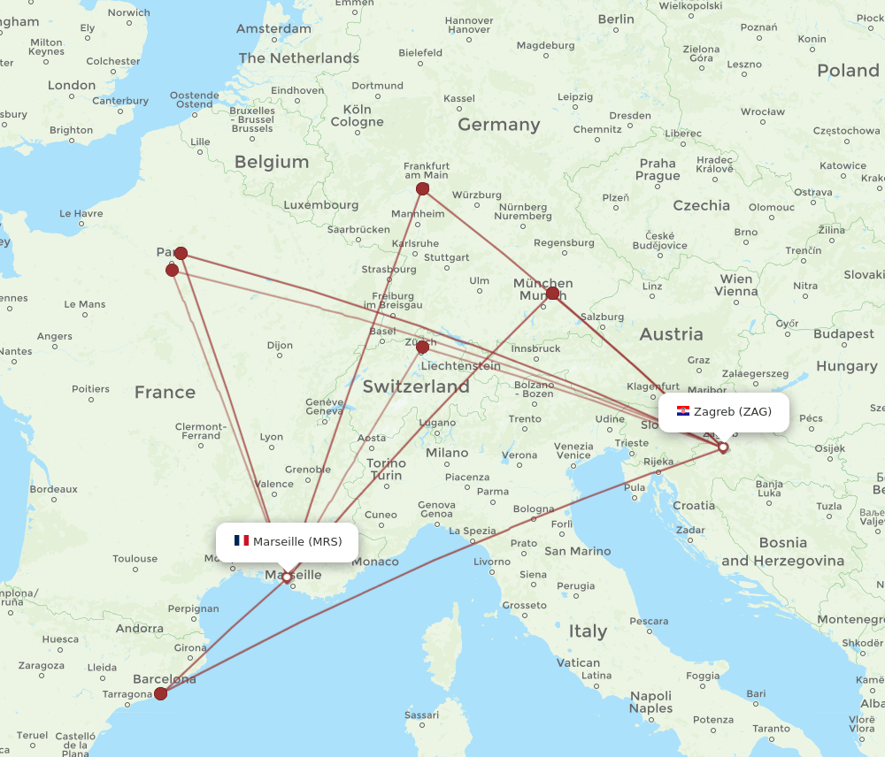 MRS-ZAG flight routes