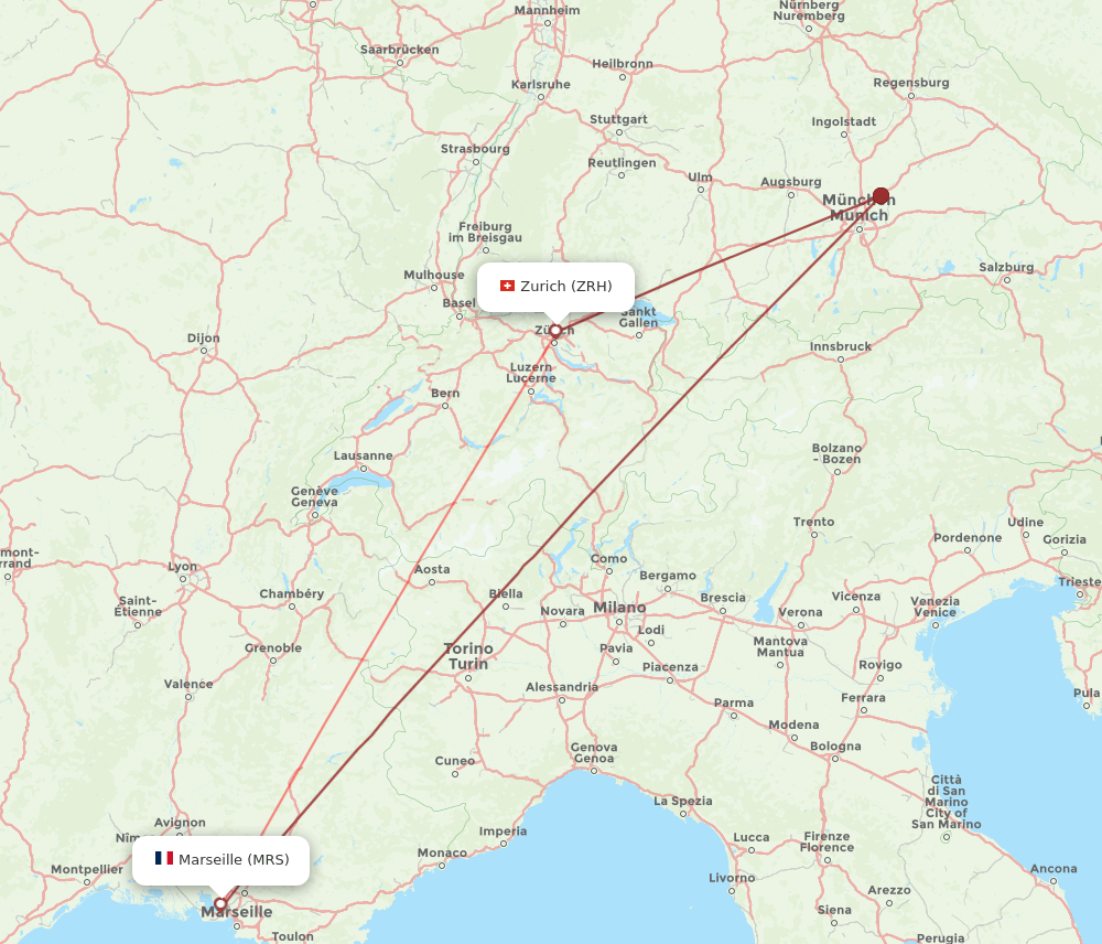 MRS to ZRH flights and routes map