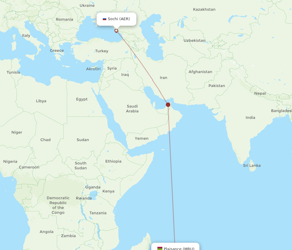 MRU to AER flights and routes map