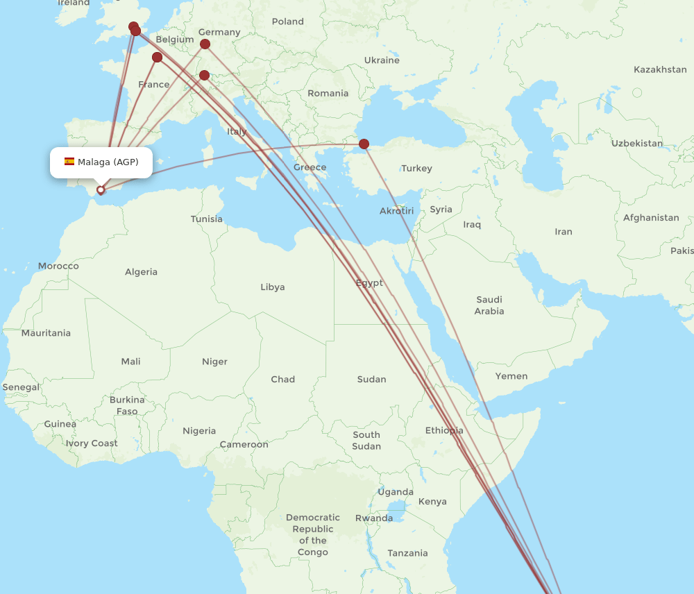 MRU-AGP flight routes