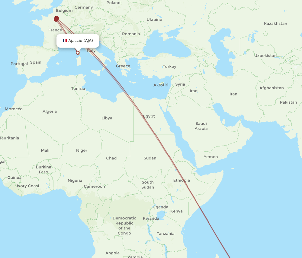 MRU-AJA flight routes