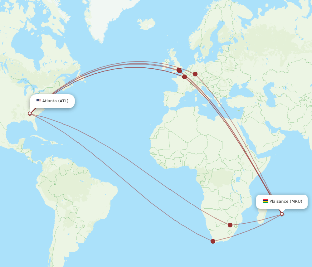 MRU-ATL flight routes
