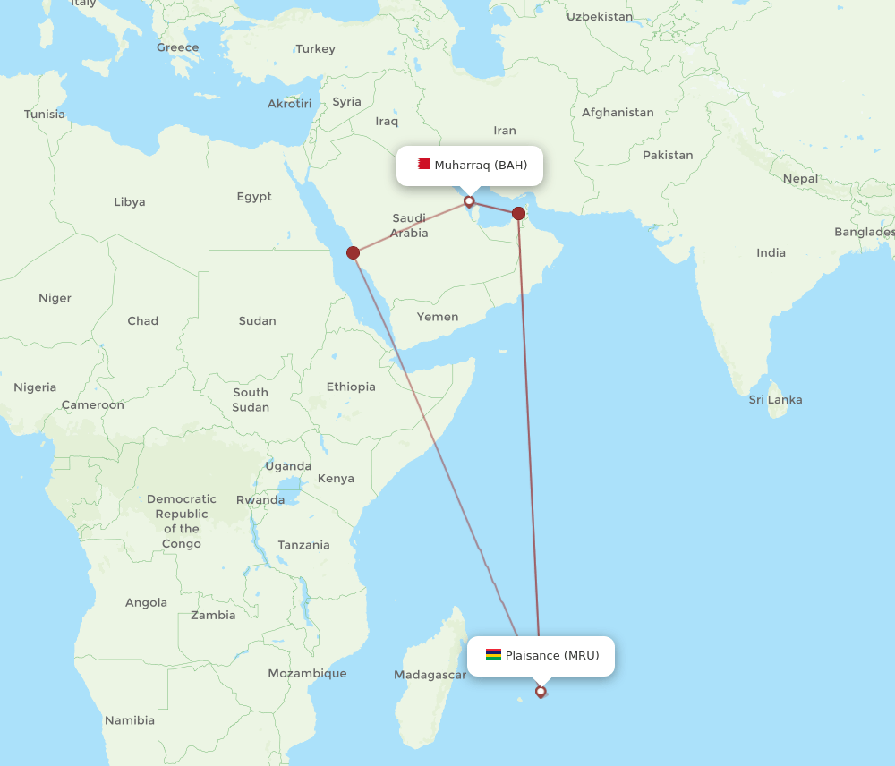 MRU-BAH flight routes
