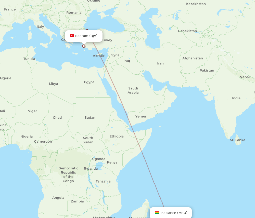 MRU-BJV flight routes