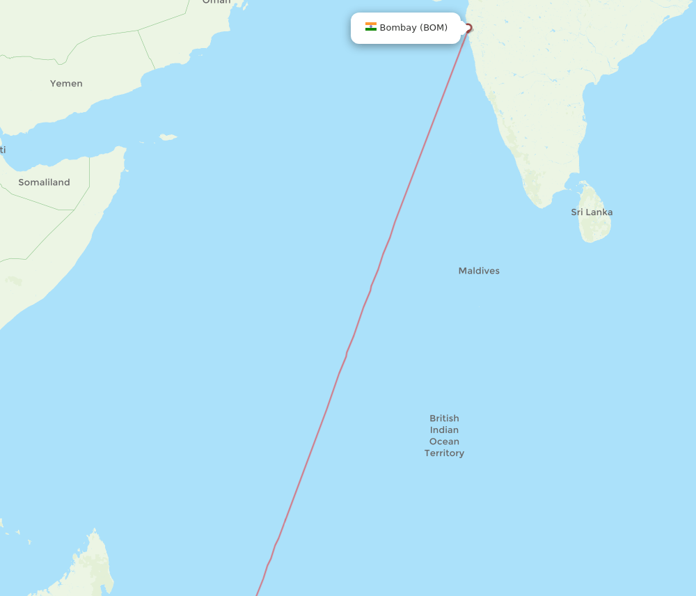 MRU-BOM flight routes