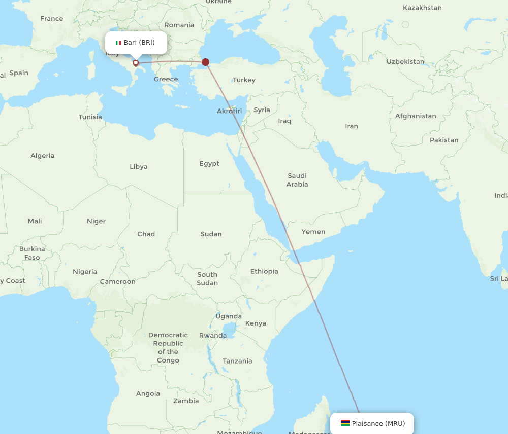 MRU-BRI flight routes