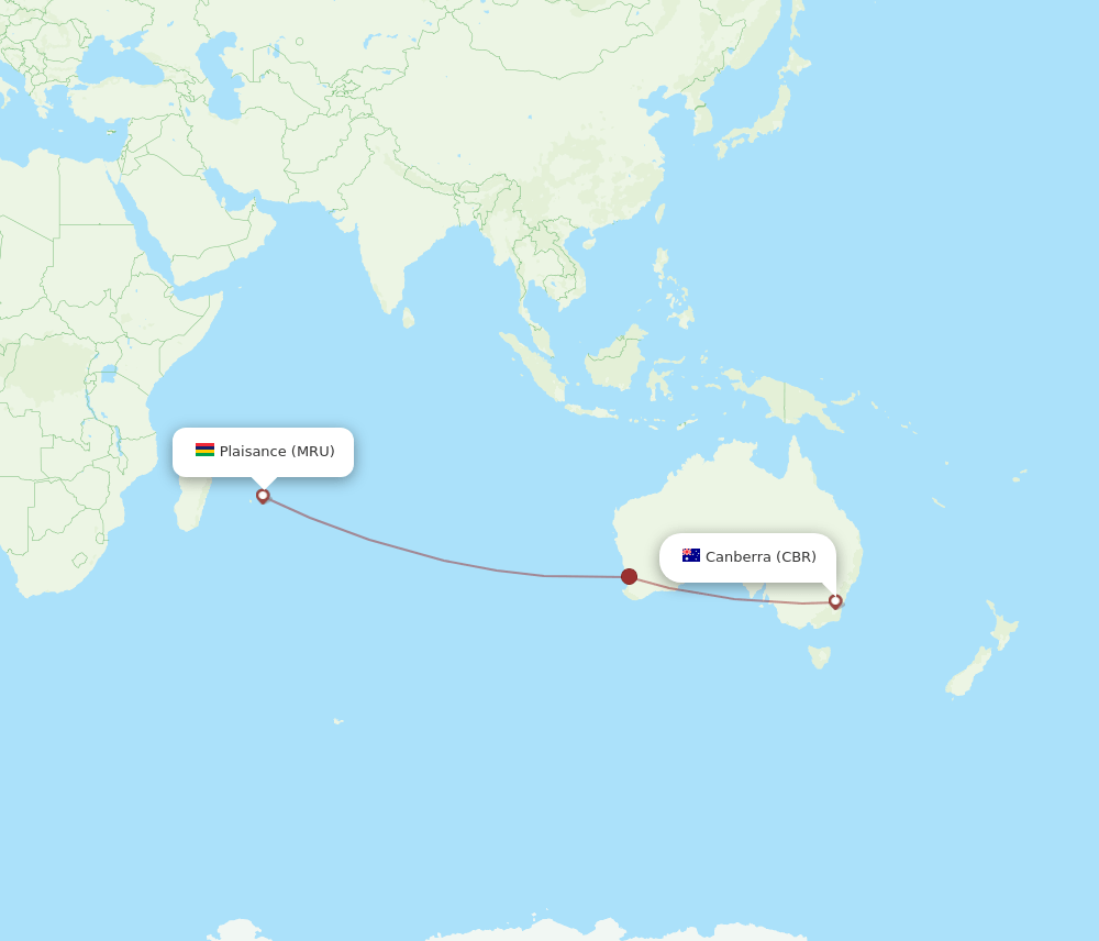 MRU-CBR flight routes
