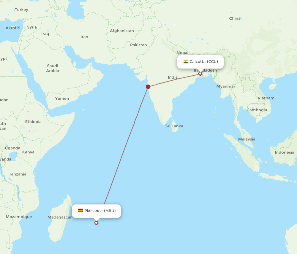 MRU-CCU flight routes