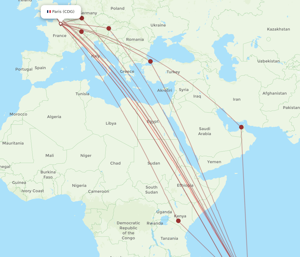 MRU-CDG flight routes