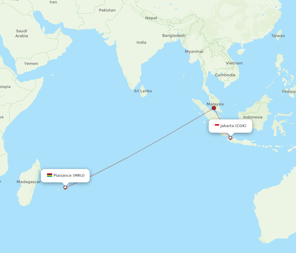 MRU-CGK flight routes