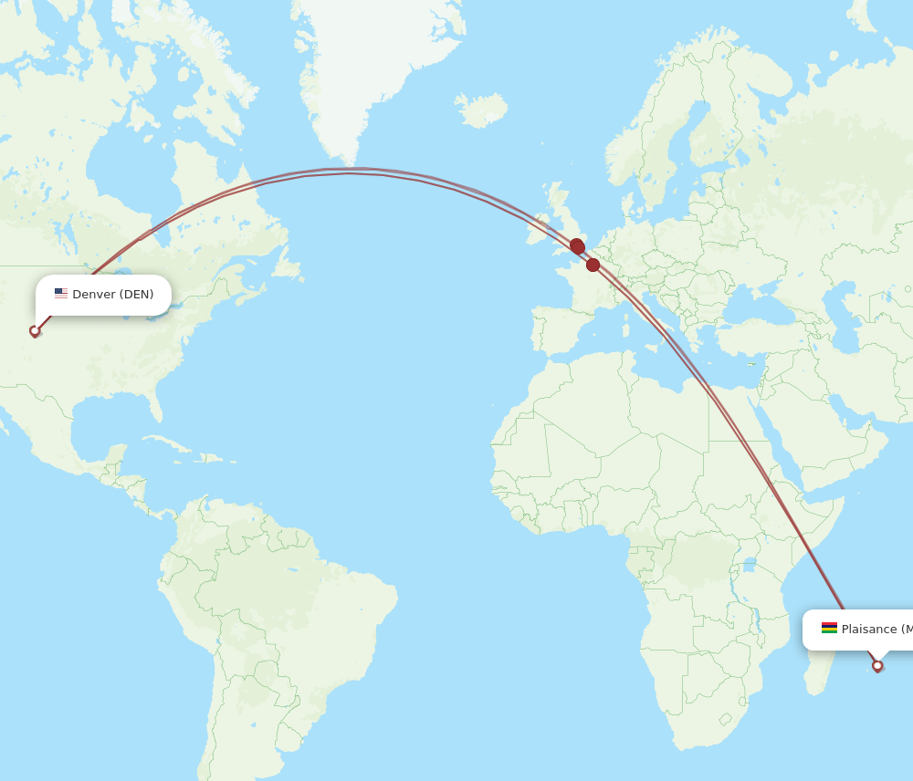 MRU-DEN flight routes
