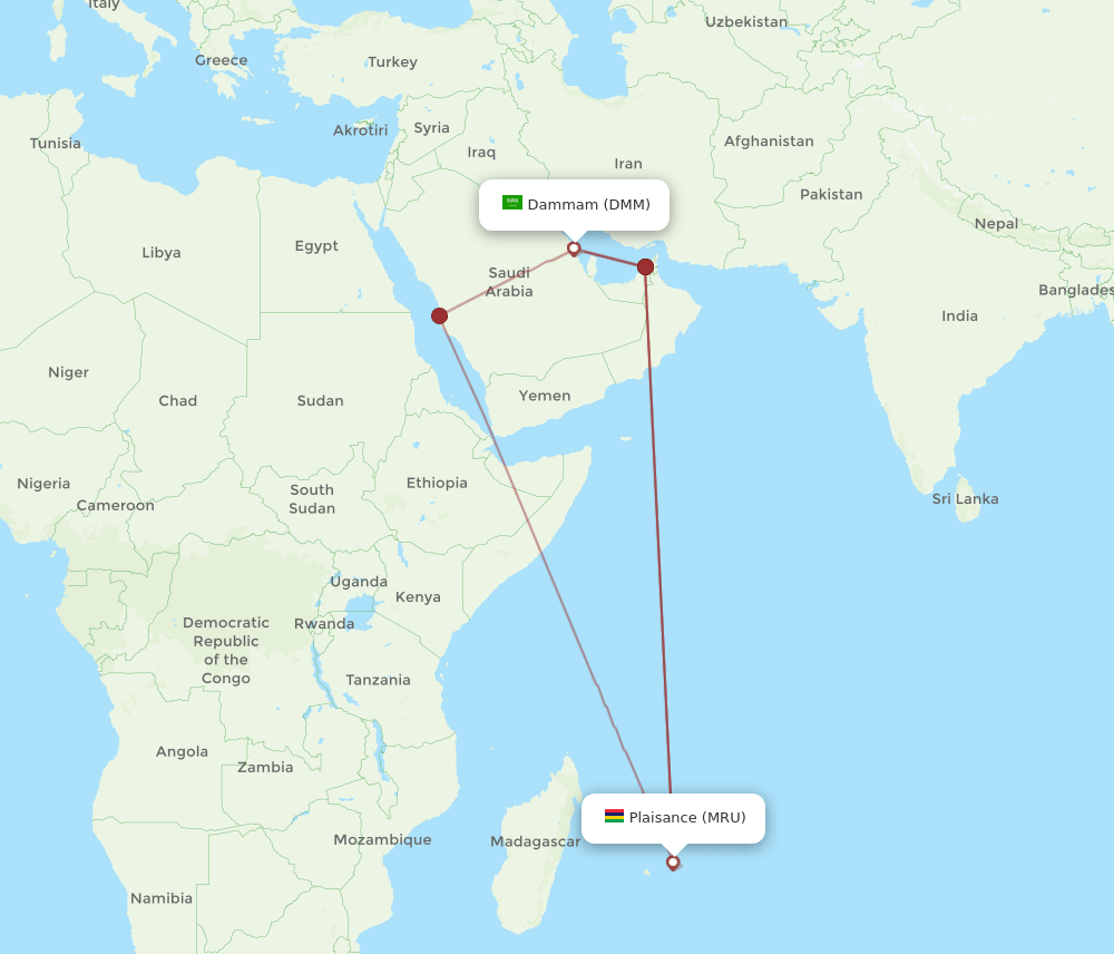 MRU-DMM flight routes
