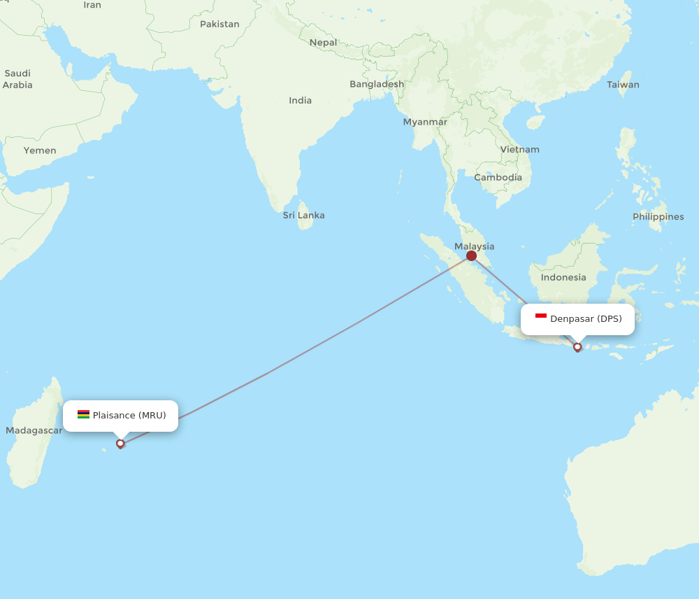 DPS to MRU flights and routes map