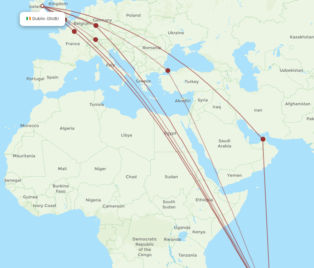MRU to DUB flights and routes map