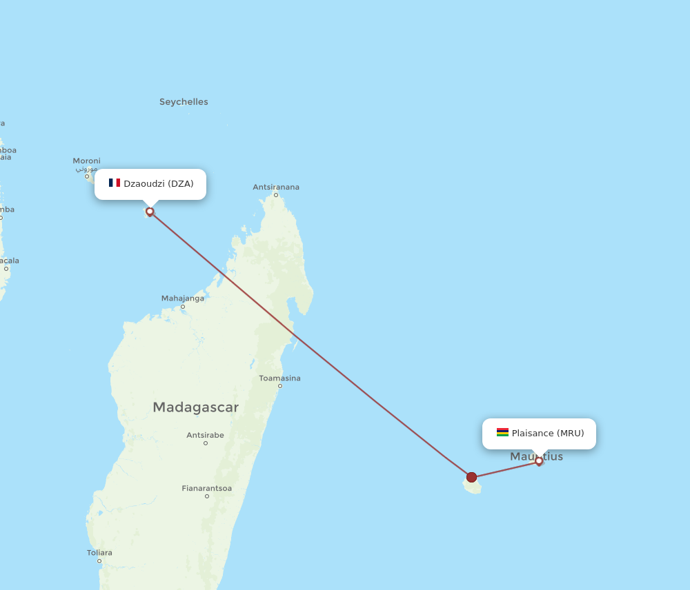 MRU to DZA flights and routes map