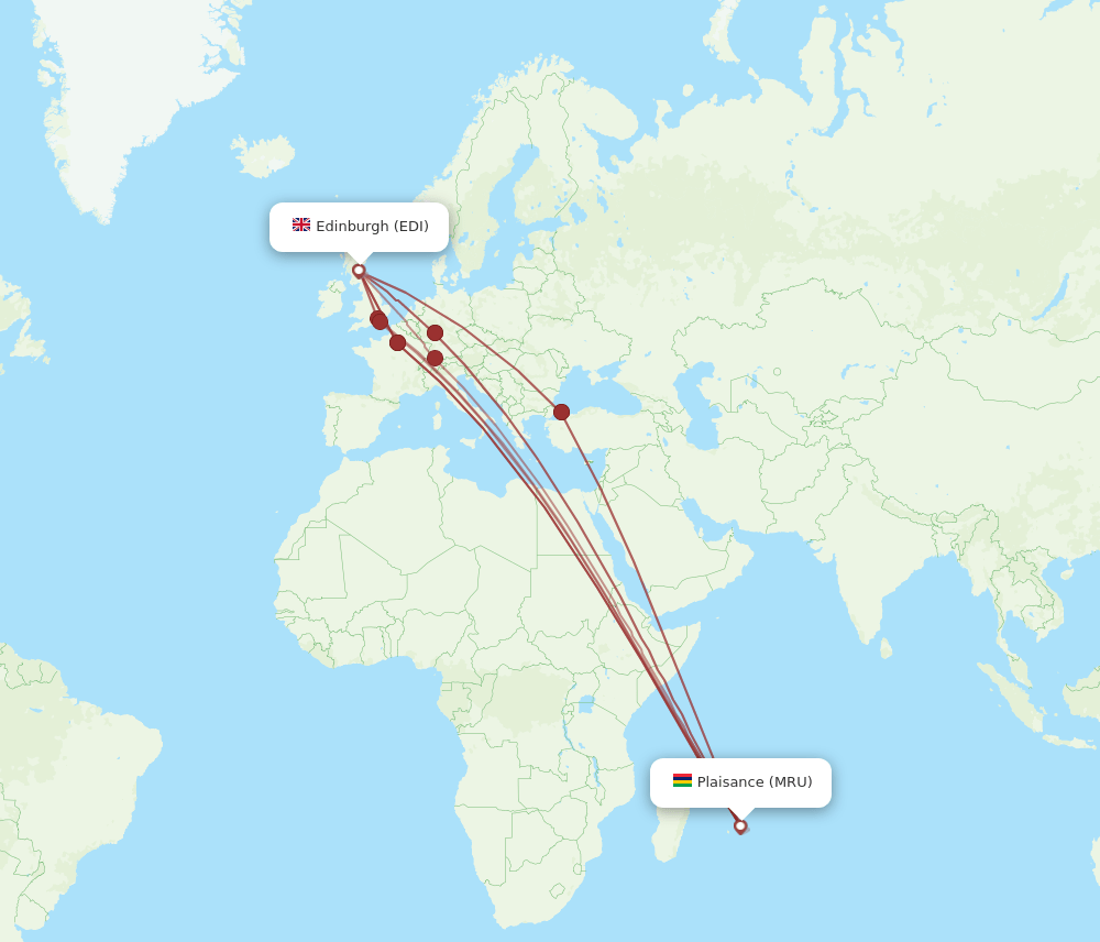 MRU-EDI flight routes