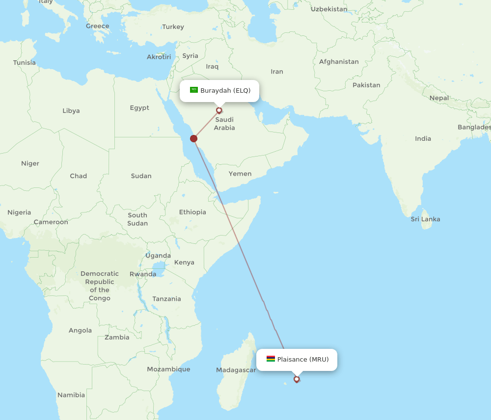 Gassim - Mauritius route map and flight paths