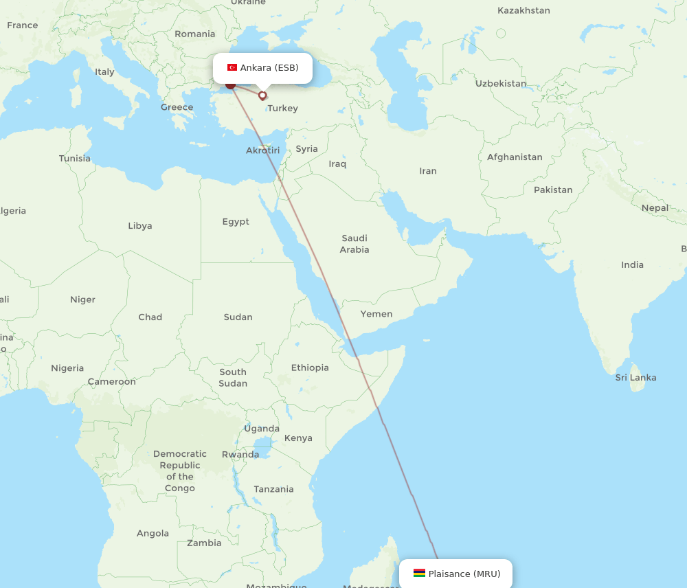 MRU-ESB flight routes