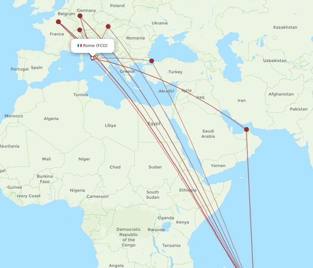 MRU-FCO flight routes