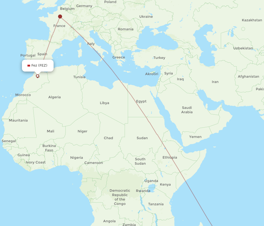 MRU to FEZ flights and routes map
