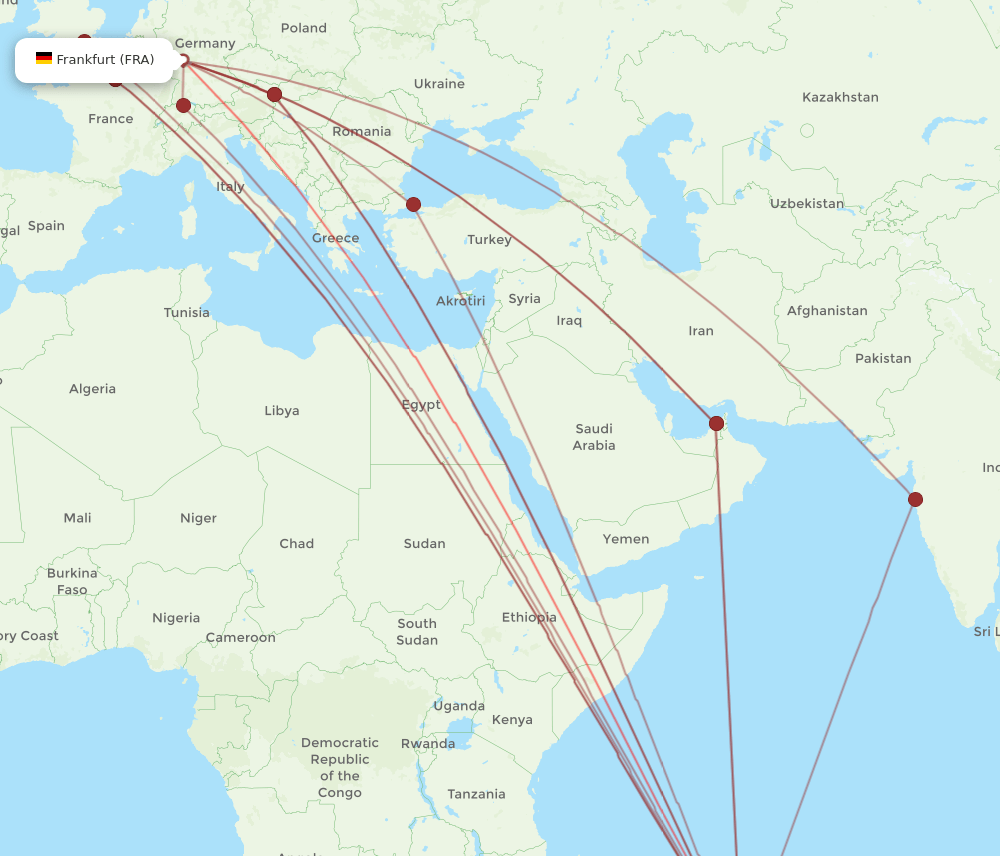MRU-FRA flight routes