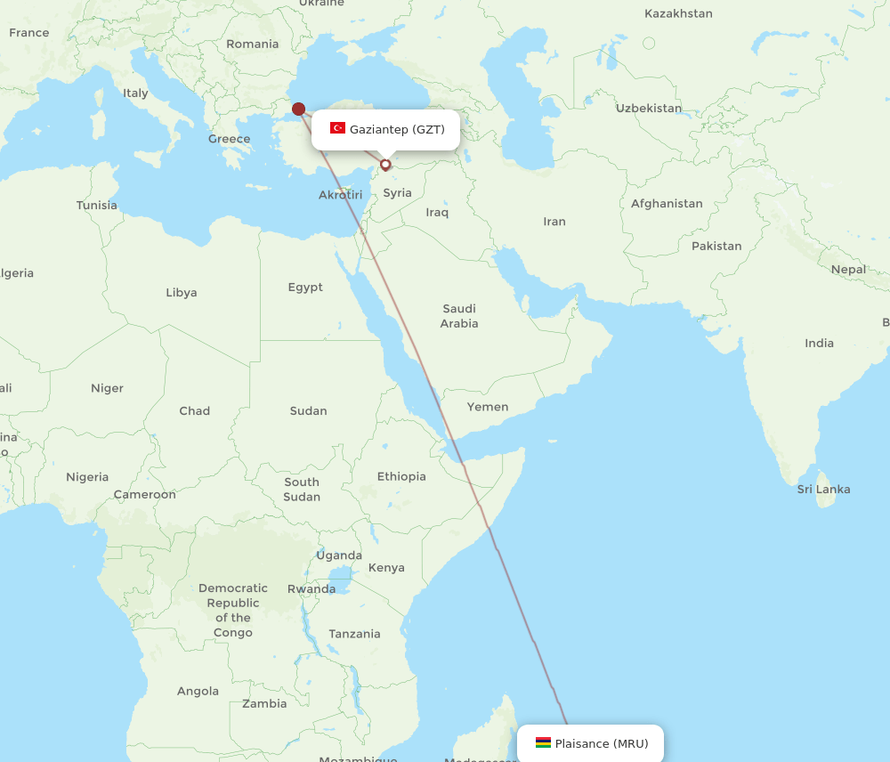 MRU-GZT flight routes