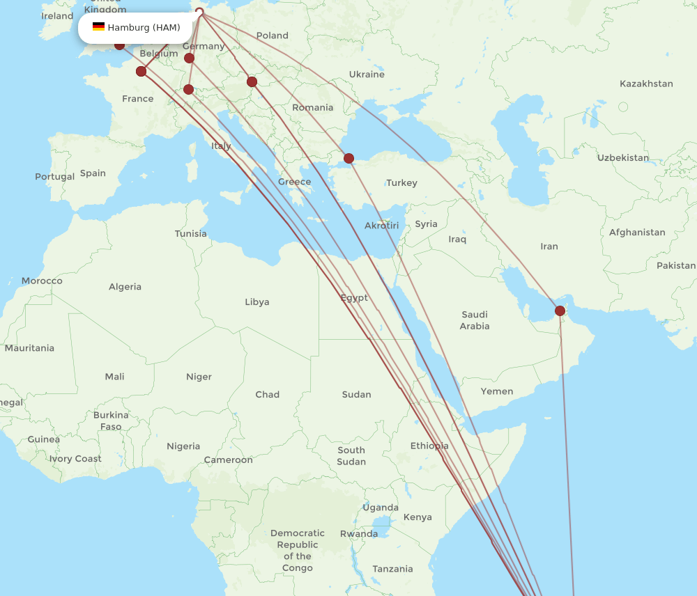MRU-HAM flight routes