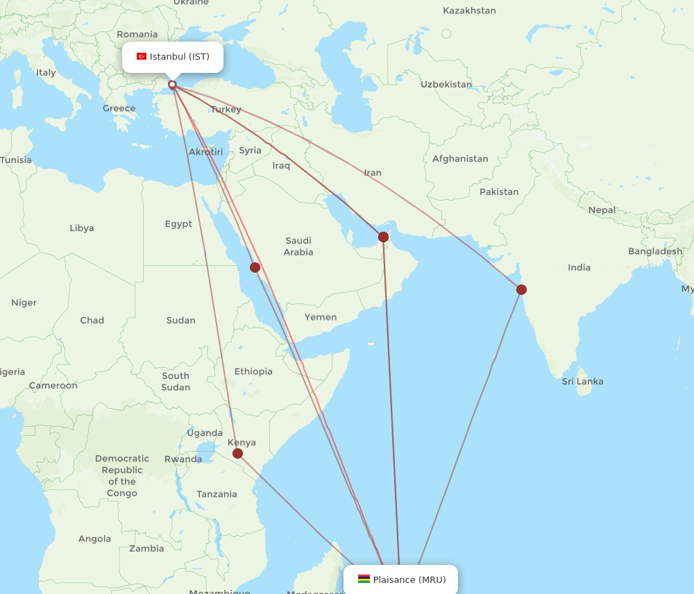 MRU-IST flight routes